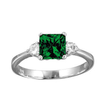 Load image into Gallery viewer, Sterling Silver Rhodium Plated Green CZ Sqaure Shaped Center Stone Ring