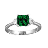 Sterling Silver Rhodium Plated Green CZ Sqaure Shaped Center Stone Ring