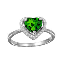 Load image into Gallery viewer, Sterling Silver Rhodium Plated Green Halo Heart Shaped Ring With CZ Stones