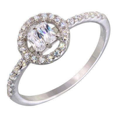 Sterling Silver Rhodium Plated Clear Stone Ring With CZ Stones