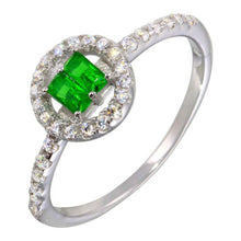 Load image into Gallery viewer, Sterling Silver Rhodium Plated Green Stone Rectangle Ring With CZ Stones