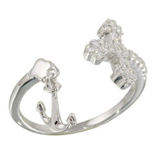 Load image into Gallery viewer, Sterling Silver Rhodium Plated Open Cross And Anchor Ring With CZ Stones