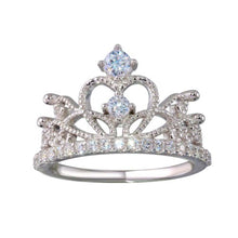Load image into Gallery viewer, Sterling Silver Rhodium Plated Crown Shaped Ring With CZ Stones