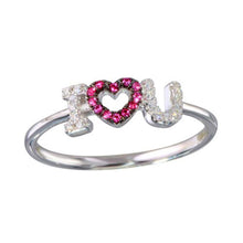 Load image into Gallery viewer, Sterling Silver Rhodium Plated I Heart U Shaped Ring With Pink And Clear CZ