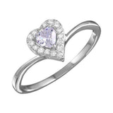 Sterling Silver Rhodium Plated Clear Heart Ring with CZ
