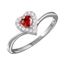 Load image into Gallery viewer, Sterling Silver Rhodium Plated Heart Shaped Ring With Red And Clear CZ Stones
