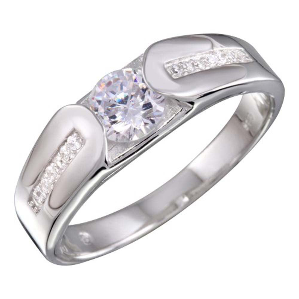 Sterling Silver Rhodium Plated Men's 5.9mm CZ Ring