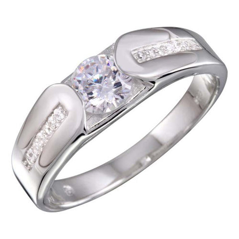 Sterling Silver Rhodium Plated Men's 5.9mm CZ Ring