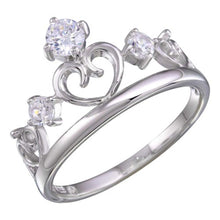 Load image into Gallery viewer, Sterling Silver Rhodium Heart Crown Shaped Ladies Ring With CZ Stones