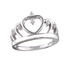 Load image into Gallery viewer, Sterling Silver Rhodium Plated Heart Crown Shaped Ring With CZ Stones