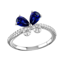 Load image into Gallery viewer, Sterling Silver Rhodium Plated Butterfly Shaped Ring with Blue and Clear CZ, Height 3.5mmAnd Width 6.1mm