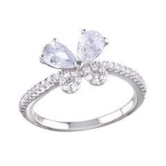 Sterling Silver Rhodium Plated Clear Butterfly CZ .925 Ring