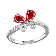 Load image into Gallery viewer, Sterling Silver Rhodium Plated Butterfly Shaped Ring with Red and Clear CZ Stones