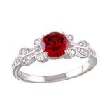 Sterling Silver Rhodium Plated Celtic Oval Shaped Ring with Red and Clear CZ Stones
