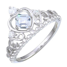 Load image into Gallery viewer, Sterling Silver Rhodium Plated Crown Shaped Ring With CZ Stones