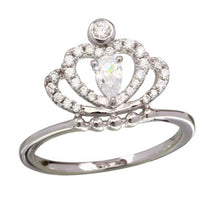 Load image into Gallery viewer, Sterling Silver Rhodium Plated Crown Shaped Ring With Clear CZ