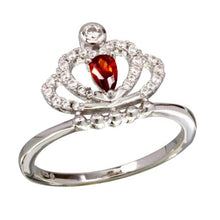 Load image into Gallery viewer, Sterling Silver Rhodium Plated Crown Shaped Ring With Red And Clear CZ Stones