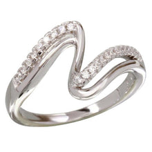 Load image into Gallery viewer, Sterling Silver Rhodium Plated Double Wave Shaped Ring With CZ Stones