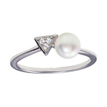 Load image into Gallery viewer, Sterling Silver Rhodium Plated CZ and Synthetic Pearl Ring