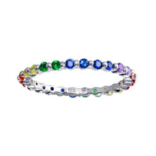 Load image into Gallery viewer, Sterling Silver Rhodium Plated Rainbow CZ Eternity Ring