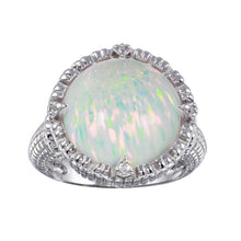 Load image into Gallery viewer, Sterling Silver Rhodium Plated Round Opal Stone with CZ Ring