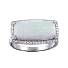 Load image into Gallery viewer, Sterling Silver Rhodium Plated Rectangular Opal Stone with CZ Ring