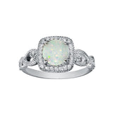 Sterling Silver Rhodium Plated Infinite Shank Square Opal Stone Ring