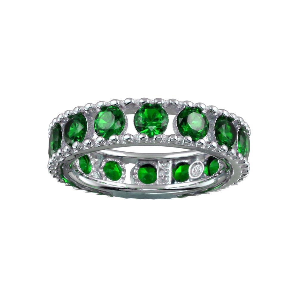 Sterling Silver Rhodium Plated Round Green CZ Band