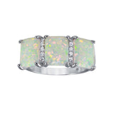Sterling Silver Rhodium Plated Triple Square Synthetic Opal CZ Ring
