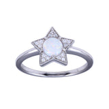 Sterling Silver Rhodium Plated Opal Stone Star With CZ Ring
