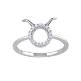 Sterling Silver Rhodium Plated Taurus CZ Zodiac Sign Ring