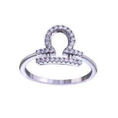 Sterling Silver Rhodium Plated Libra CZ Zodiac Sign Ring
