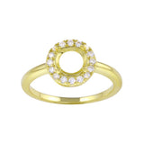 Sterling Silver Gold Plated Clear CZ Round Mounting Ring