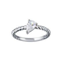 Load image into Gallery viewer, Sterling Silver Rhodium Plated Angled Teardrop CZ Ring