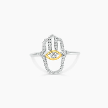 Load image into Gallery viewer, Sterling Silver Two Toned Plated Hamsa Hand Clear CZ Ring