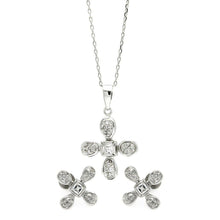 Load image into Gallery viewer, Sterling Silver Rhodium Plated Clear Flower CZ Stud Earring and Necklace Set