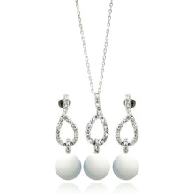 Load image into Gallery viewer, Sterling Silver Rhodium Plated Pearl Clear Open Teardrop CZ Dangling Stud Earring and Dangling Necklace Set With CZ  Stones