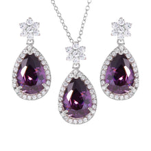 Load image into Gallery viewer, Sterling Silver Rhodium Plated Purple Pear Set