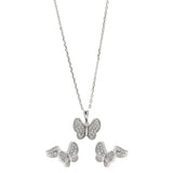Sterling Silver Rhodium Plated Clear Butterfly CZ Set