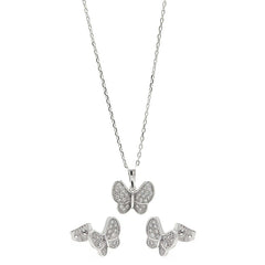Sterling Silver Rhodium Plated Clear Butterfly CZ Set