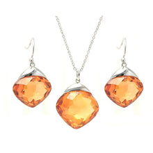 Load image into Gallery viewer, Sterling Silver Rhodium Plated Champagne Diamond Shaped CZ Hook Earring and Necklace Set