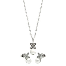 Load image into Gallery viewer, Sterling Silver Rhodium Plated Clear CZ Hanging Pearl Butterfly Set With CZ  Stones