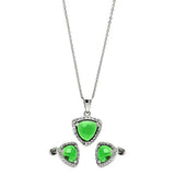 Sterling Silver Rhodium Plated Cushion Green Triangle CZ Set