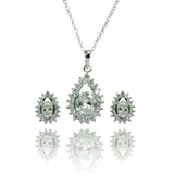 Sterling Silver Rhodium Plated Teardrop Cluster CZ Stud Matching Set
