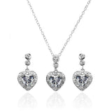 Sterling Silver Rhodium Plated Round and Heart Shaped CZ Set