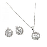 Sterling Silver Rhodium Plated Round Open Circle CZ Matching Set