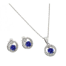 Load image into Gallery viewer, Sterling Silver Rhodium Plated Blue Round Open Circle CZ Matching Set