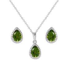Load image into Gallery viewer, Sterling Silver Rhodium Plated Pear Birthstone Set-Aug