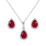 Sterling Silver Rhodium Plated Pear Birthstone Set-Jul