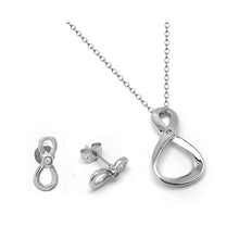 Load image into Gallery viewer, Sterling Silver Rhodium Plated Figure 8 Infinity Single Set Clear CZ Stud Earring and Necklace Set